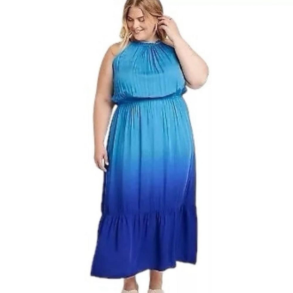 Knox Rose Blue ombré maxi dres nwt 3x